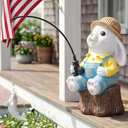 Resin Rabbit Statue - Unique Pond Ornaments & Outdoor Garden Decor | Koi & Fish Pond Accessories | Handcrafted, Durable, Perfect for Koi Fish Decor & Pond Decor