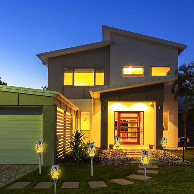 EOYIZW 8 Pack Solar Torch Light with Flickering Flame, 12 LEDs Solar Lights Outdoor, IP65 Waterproof Torches for Outside Landscape Decoration Outdoor Lights for Garden Yard Patio
