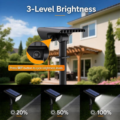 RUIKORING Solar Spot Lights Outdoor Waterproof, 73 LED Landscape Spotlight with 3 Lighting Modes, Dusk to Dawn Auto On/Off, 2-in-1 Wall & Ground Mount for Yard, Garden & Pathway, Cool White, 4 Pack