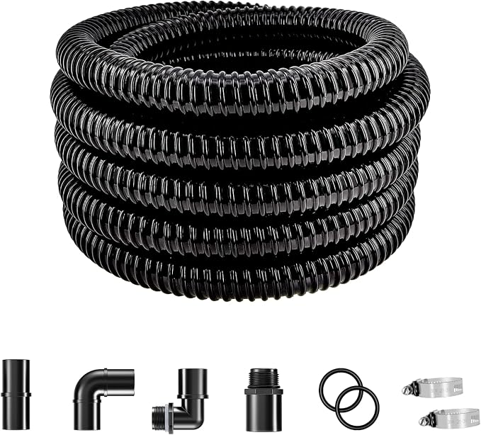 LONGRUN Pond Tubing 1.25 Inch 1-1/4'' Diameter, 23.6 Feet Long Corrugated Flexible Hose Pipe, Pool PVC Tube for Garden Ponds Waterfalls Camping Caravans Filters Drainage Marine