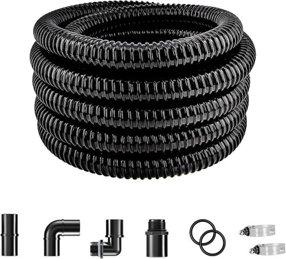 LONGRUN Pond Tubing 1.5 Inch 1-1/2'' Diameter, 26.9 ft Long Corrugated Flexible Hose Pipe with Clamps Pipe Fittings, Pool PVC Tube for Garden Ponds Waterfalls Camping Caravans Filters Drainage Marine