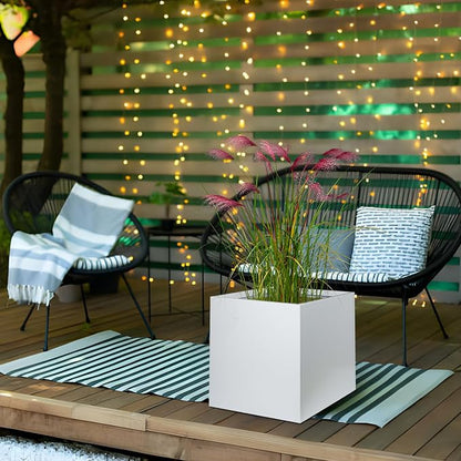 White Steel Planter 24 Inch Square Outdoor Planters Galvanized Steel Planter Box Indoor Metal Large Planters Cube Heavy Duty Planter Modern Commercial Residential for Plants Trees Patio Yard Garden