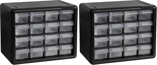 Akro-Mils 16-Drawer Plastic Drawer Storage Cabinet for Garage Organization, Beads, Makeup Organizer, Building Bricks Storage, Teacher Toolbox, 10-1/2" W x 6-1/2" D x 8-1/2" H, 10116 Black (Pack of 2)