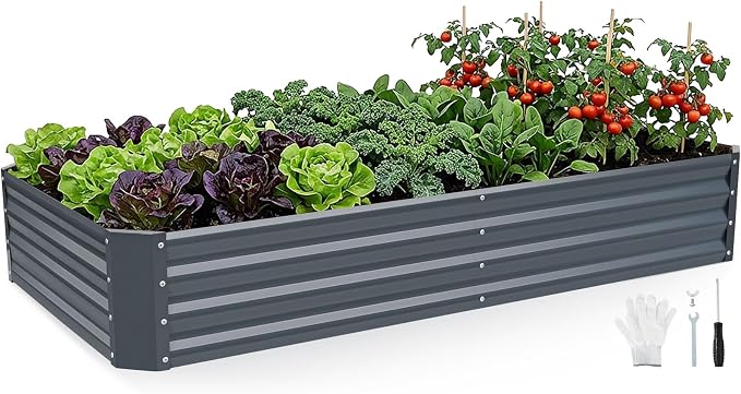 INNO STAGE Galvanized Raised Garden Bed Kit, 6x3x1FT Metal Raised Garden Beds for Vegetables, Rust-Resistant & Easy Assembly, Outdoor Raised Beds for Gardening, Flowers, Herbs (Grey)