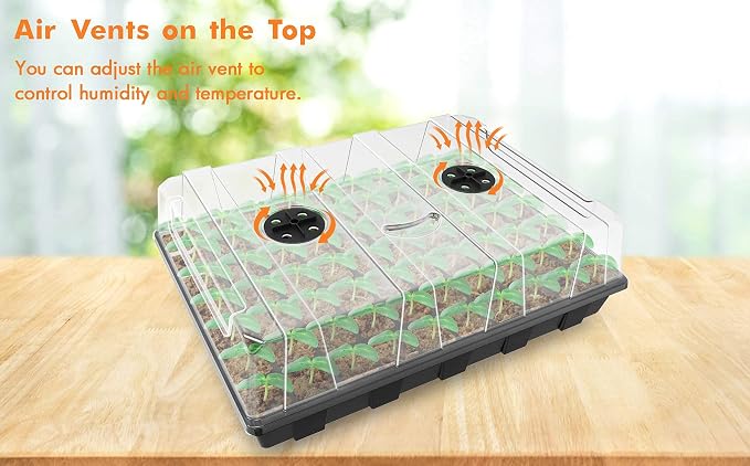 Gardzen Seed Starter Tray, 5 Pack Smiling Face Plant Germination Trays with Total 350-Cell, Seed Starter Kit with Humidity Vented Domes and Bases for Starting Vegetable Herb Seeds 18" x 14", Black