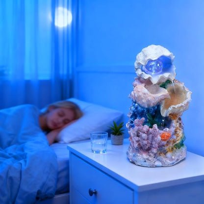 Tabletop Waterfall Fountain Indoor Themed Coral Seashell Tabletop Water Fountain Meditation (Ocean)