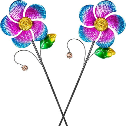 Viveta 2 Pack Wind Spinners with Metal Stake, Garden Pinwheels | Purple Flower Shape Design Outdoor Wind Spinners, for Yard Lawn Patio Decor,28.7 inches