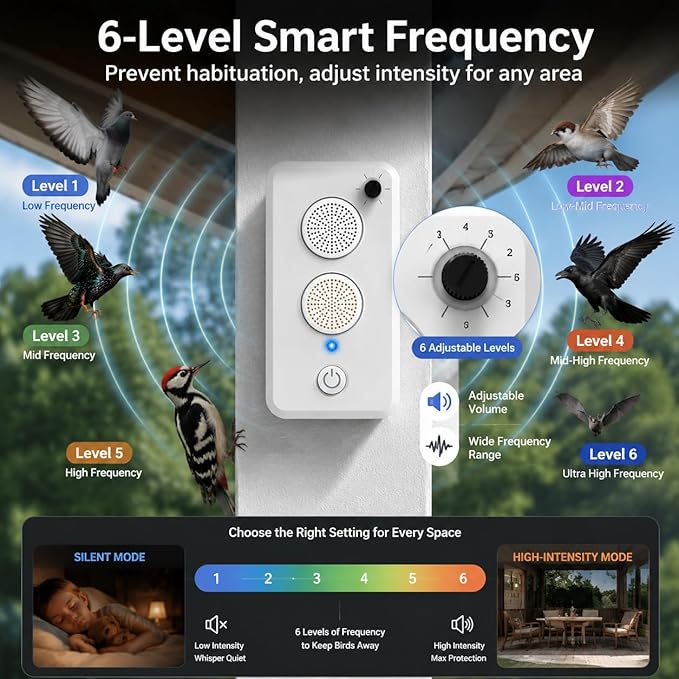 2026 Ultrasonic Bird Repellent Devices Outdoor Bird Repellent for Attic,Rechargeable Pigeon Deterrent Ultrasonic Bat Repellent Indoor to Keep Birds Away from Porch,Yard,Garden,Balconies