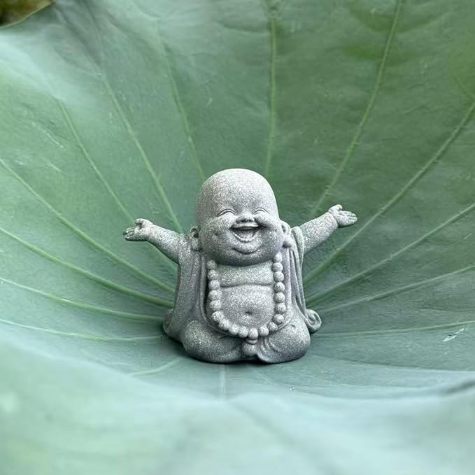 OwMell Japanese Jizo Monk Statue, Buddha Jizo Figurine Memorial Aquarium Statue Ornament - Laughing Buddha Small