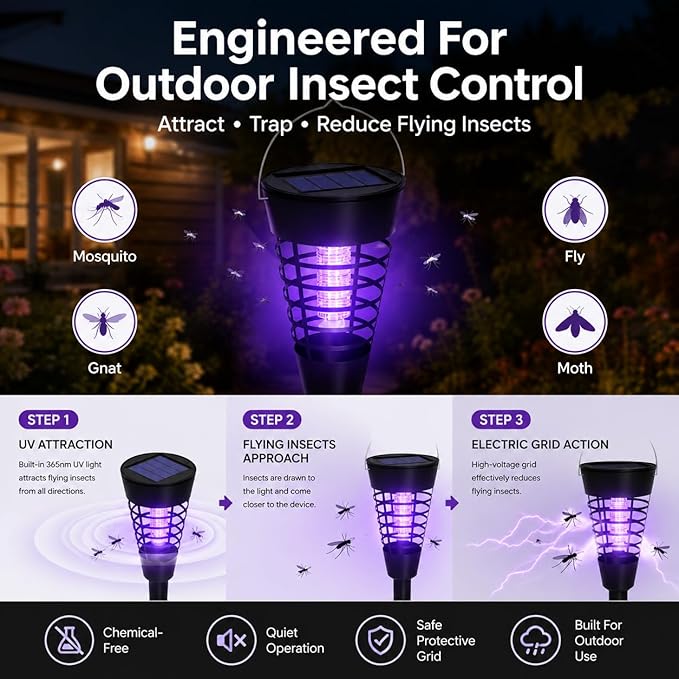 4PCS Solar Mosquito Zapper Outdoor,Mosquito Trap Light Used to Keep Away Gnat Small Flying Insect,Waterproof Bug Zapper for Outside,Solar Fly Zapper for Yard Vegetable Gardens Farm