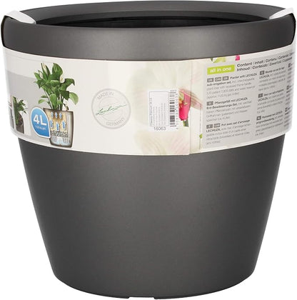 Lechuza Classico LS 35 Charcoal Metallic, Self-Watering Round Planter, D13.8 H13 in