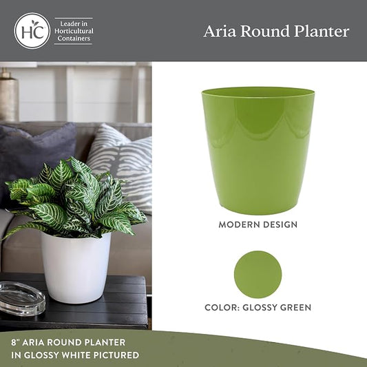 The HC Companies Aria Round Self-Watering Pot - Lightweight Plastic Planter for Herbs & More - Durable Plant Pots for Indoor Plants & Outdoor Plants (10" Glossy Avocado, Pack of 1)