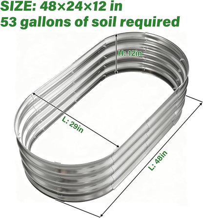 Galvanized Raised Garden Bed for Outdoor: 4X2X1ft Durable Metal Vegetable Plant Container Kit - Oval Planter Box for Gardening Flower Trough （2 Pack）