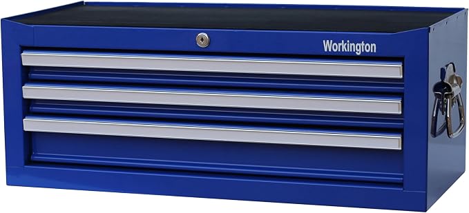 Workington Industrial 3 Drawers Portable Metal Intermediate Box, 26" Middle Tool Chest Cabinet with Ball Bearing Drawer Slides, Steel Tool Storage Box Organizer 4009 Blue