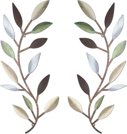 Zhengmy 2 Pieces Metal Tree Leaf Wall Decor Vine Olive Branch Leaf Wall Art Living Room, Hallway Wall Decor Outdoor Decoration(Colorful)