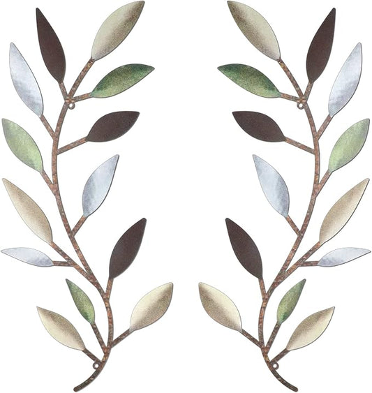 Zhengmy 2 Pieces Metal Tree Leaf Wall Decor Vine Olive Branch Leaf Wall Art Living Room, Hallway Wall Decor Outdoor Decoration(Colorful)