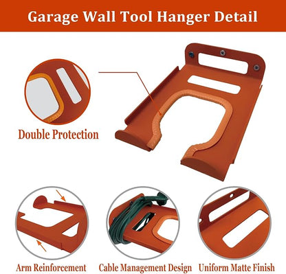 Weed Eater Hanger, Heavy Duty Trimmer Wall Mount Rack for Garage Tool Storage, Metal Weed Wacker Holder Organizer for Grass Trimmer, Blower & Garden Power Tools, Shed Wall Mount Bracket (Orange-1pack)