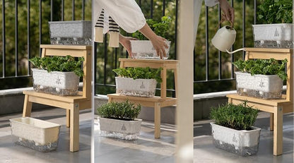 3 Pack Self Watering Rectangular Plant Pots, 11" x 5"x 5" Plant Containers with Drainage Holes, Rectangle Houseplant Window Planters for Succulents, Flowers,Herbs,Vegetables (Off-White)
