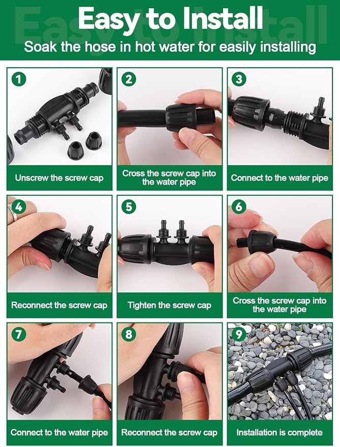 Kalolary 20PCS Locked Barbed Tee Connectors, 1/2" to 1/4" Drip Irrigation Fittings Kit 12/16mm to 4/7mm Tube Lock Female Connector 4-Way Barbed Lock Irrigation Parts for Watering System (Black)