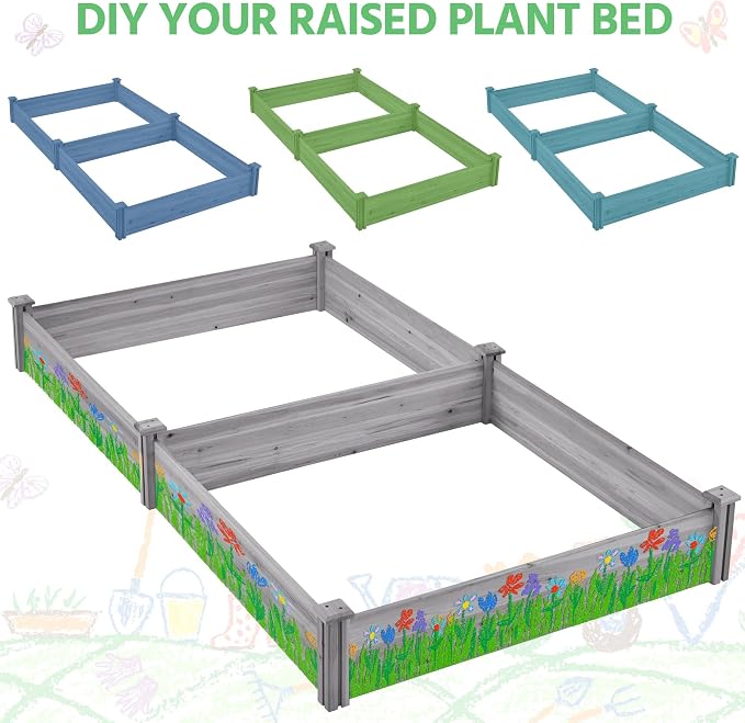 Topeakmart 92.5 x 47.5 x 10in Horticulture Raised Garden Bed 8×4ft Wooden Planting Box in Garden Backyard/Outdoor Use, Gray