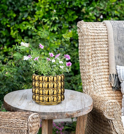 DILATATA 5 Inch Ceramic Planter Pot for Indoor Plants with Drainage Hole Bubble Flower Planter Hobnail Plant Pot Garden Planter Gold Succulent Plant Pot Utensil Holder
