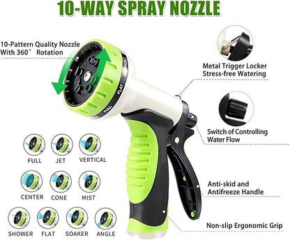 Flexible Metal Garden Hose 50ft-Heavy Duty Water Hose with Durable 304 Stainless Steel and 10 Way Spray Nozzle-Strong 3/4'' Solid Brass Fitting-Outdoor Yard No Kink Lightweight Hose Pipe