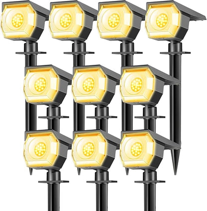 Peasur 10 Pack Solar Lights Outdoor, Spotlights Outdoor Waterproof 3 Modes, 2-in-1 Auto On/Off Solar Spot Landscape Lighting Outside for Tree Plants Yard Garden Pathway, Warm White