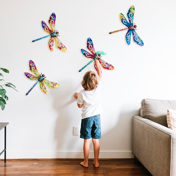 SUNREEK Metal Dragonfly Wall Decor, 12 Inches Dragonfly Outdoor Wall Art for Fence Garden Yard Patio Decorations