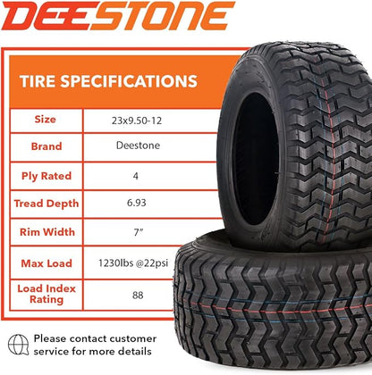 Deestone 23x9.50-12 D265 Lawn & Grass Tire – 88A3 – 4 Ply T/L – Multi-Traction Pattern