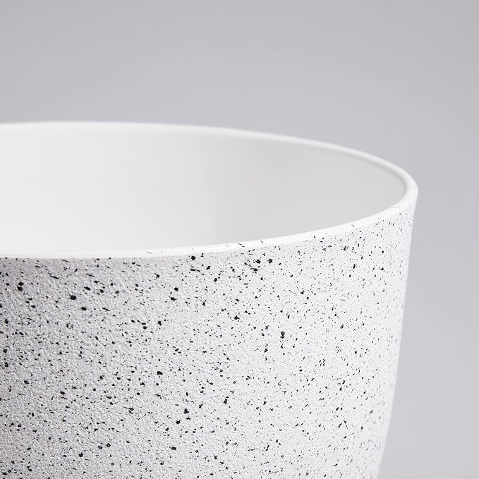 WSMKSZ 10/9/8 inch Medium Plant Pots, Set of 3 Modern Decorative Plastic Planters with Drainage Holes and Saucers for Garden House Plants, Flower Pots for Indoor Outdoor Plants, Speckled White