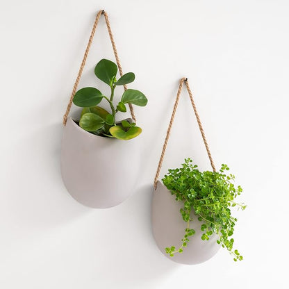 Kazai. Wall Planters -Ellie- | Hanging Ceramic Plant Pots 2 Pieces | Wall Decoration for Indoors, Balcony and Garden | Light Gray (Matte)