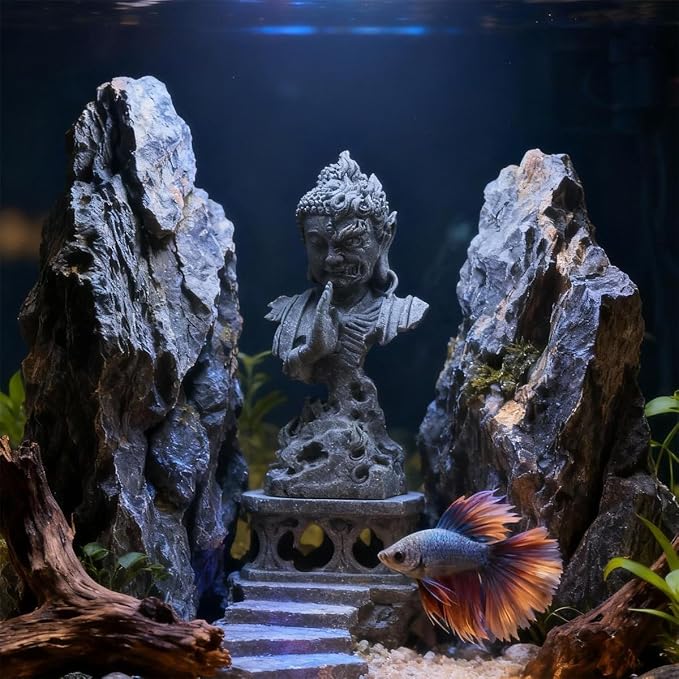 livelyfish Meditating Buddha Statue Zen Garden Statues Sandstone Thinker Buddha Sculpture Figurine for Fish Tank Aquarium Home Decorations, Gift (CS)