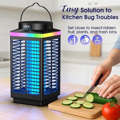 Bug Zapper Outdoor, 4-in-1 4200V Electric Mosquito Zapper, Rechargeable Bug Zapper Cordless Fly Zapper with 5000mAH Battery, Waterproof IP67, Wireless & Portable Insect Zapper for Patio Camping