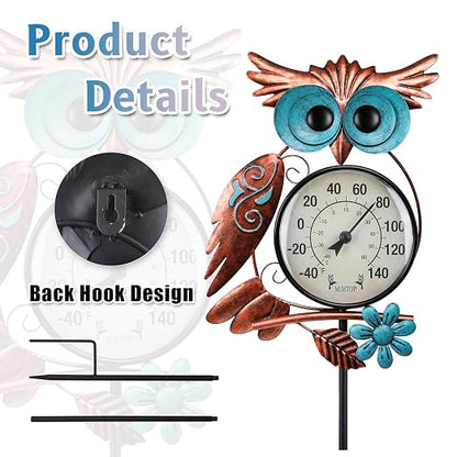 MUMTOP Outdoor Thermometer, Owl Outside Decor for Patio, Yard and Garden | No Battery Needed, Waterproof, Indoor and Outdoor, Easy to Read, Gifts Idea