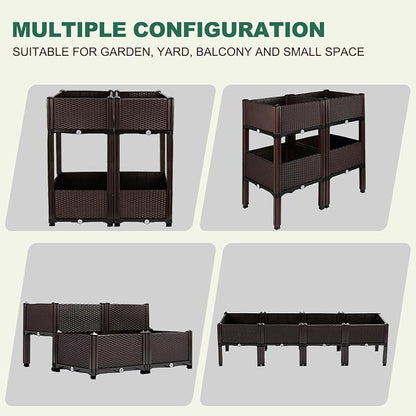 Emalie Raised Garden Beds Elevated Plastic Planter Box with Drainage Plugs Perfect for Vegetables Flowers Herbs Growing Outdoor, 63.0" Lx15.7 Wx16.5 H Brown