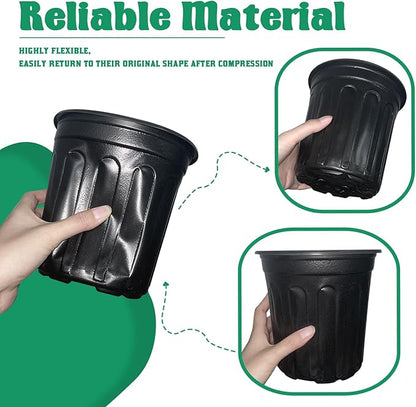 100 Pcs 1 Gallon Flexible Nursery Pots for Plants,Soft Plastic Seed Starting Pots with Hole,Flower Plant Container for Seedling,Cuttings,Potting,Transplanting,Black