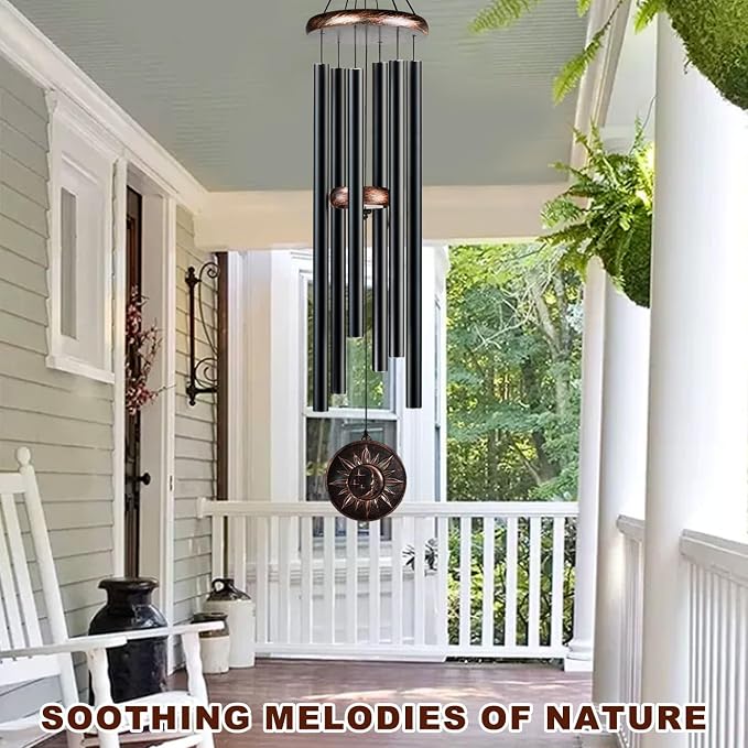 48" Large Wind Chimes for Outside, Deep Tone Sun Moon Star Outdoor | Deep tones, 48-inch size, weather-resistant aluminum, vintage sun moon star design, gift boxed and ready to hang