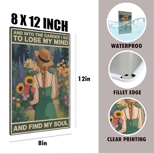 mmiishe Gardening Gifts Vintage Garden Metal Signs for Women gardeners Green House Decor Metal Art for Home Gardens Greenhouse Living Room Yard Backyard Outdoor Decor 8x12 Inches plant accessories