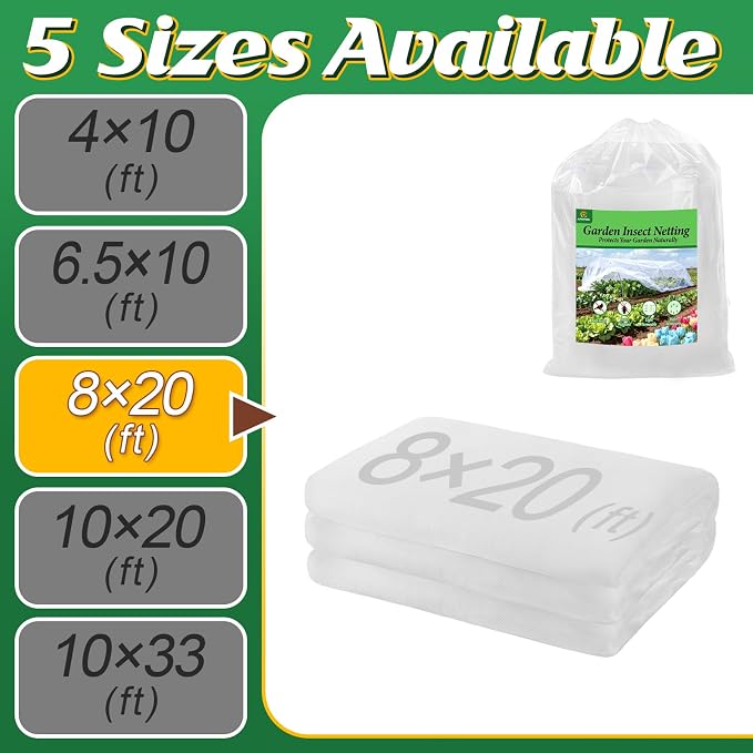 8x20ft Large Garden Netting - Ultra Fine Mesh Plant Covers to Keep Small Animals Pest Out, Bird Barrier for Protecting Vegetables Fruits Flowers Raised Beds (Without Pole)