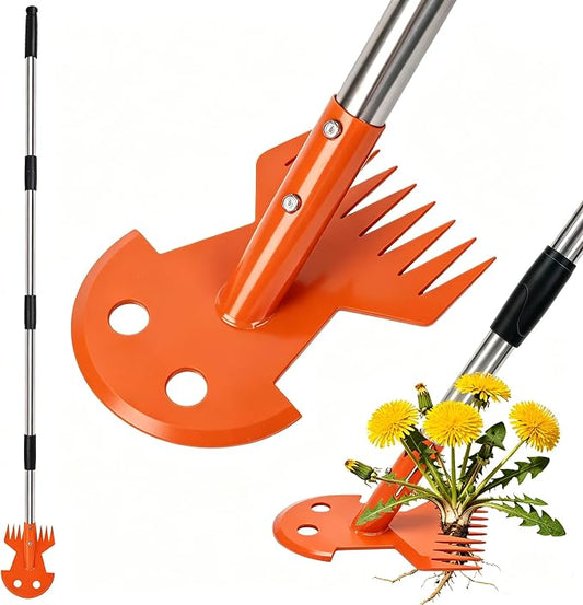 Weed Puller Tool with Long Handle, Upgraded Garden Weed Pulling Tool, Dual Purpose 9-Tine Weed Remover Tool, Uprooting Weeding Tool for Vegetable Gardening, Backyard Farm Planting