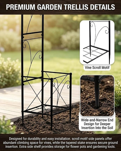 Metal Garden Arbors 93" Thickened Arch Trellis for Climbing Plants | Outdoor Arbor with Planter Box Rustproof Trellises Grapes Rose Wedding Arched Entrance Backdrop Stand Party Event Decoration