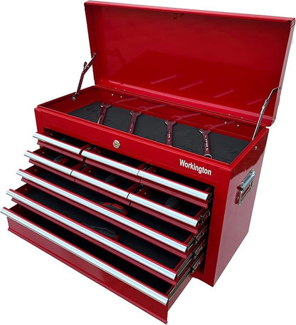 Workington Portable Metal tool chest with 9 drawers, 24" Cabinet with Ball Bearing Drawer Slides, Steel Tool Storage Box Organizer 4006 Red