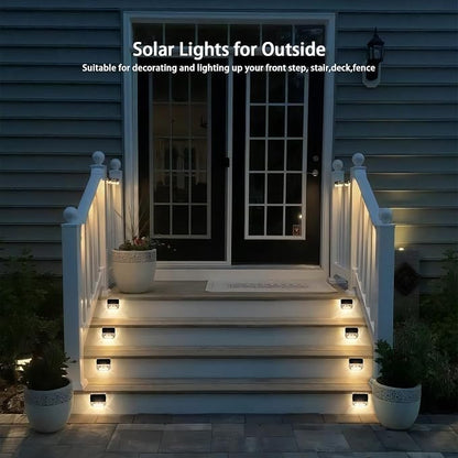 Qualdout Solar Step Lights Outdoor 8 Pack, Waterproof Solar Deck Lights with Clear Acrylic Lens, Warm White Dusk to Dawn Solar Fence Lights for Stairs, Railing, Patio, Yard, Pool, Garden