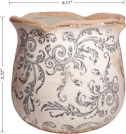Xiaan Jiaju Ceramic Pots for Plants, Vintage Plant Pot with Drainage Hole, 6.11in. Planter for Indoor Plants, Crackle Glaze Finish Flower Pot, Perfect Tuscan Ceramic Planter for Gardening, Gray Swirls