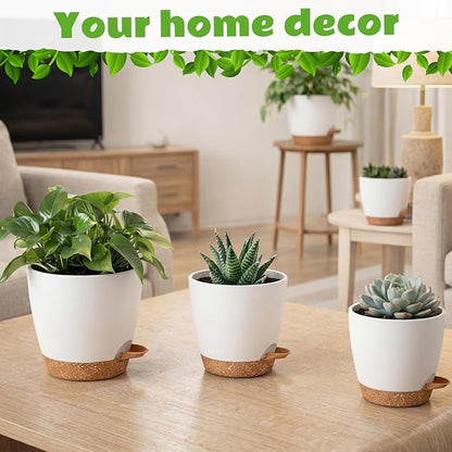Remerry 15 Pcs 7/6.5/6/ 5.5/5 Inch Self Watering Planters with Drainage Hole Plant Pots Plastic Flower Pots Self Watering Pot and Saucer Reservoir for Garden Plant Flower (White)