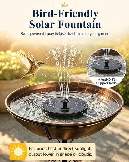 Metal Bird Bath with Solar Fountain for Outside, 3" Deep Removable Bowl Easy to Clean, Solar Powered Birdbaths with 5-Prong Stake, Outdoor Solar Bird Bath for Yard Lawn Decor, 1.4 Gallon