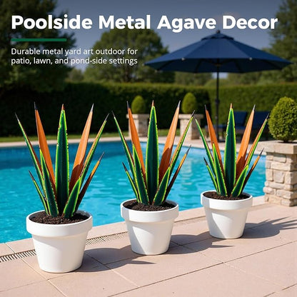 KODIBO 24” Metal Agave Plant Outdoor Decor, Large Yard Art, Vintage Green | Weather-Resistant Metal, Hand-Painted Finish, Desert Steel Yard Art, Tequila Rustic Sculpture, Garden Decor for Outside