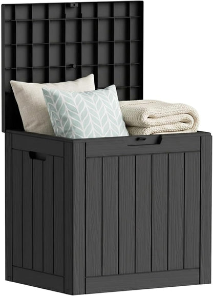 Outdoor Storage Box, 31 Gallon Deck Box Indoor and Outdoor Use, Waterproof Resin Storage Bin for Package Delivery, Patio Cushions, Gardening Tools, Lockable, UV Resistant, Black