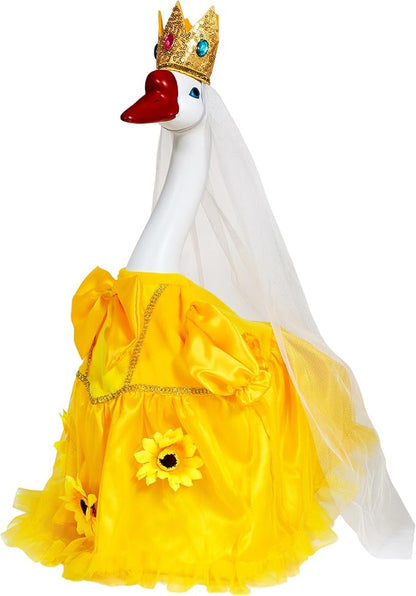 Porch Goose Statue with Princess Outfits - Cute Resin Goose Figurine with Yellow Princess Dress and Crown, Waterproof Weather Resistant Garden Decor for Patio Lawn Room, Gift for Women Goose Lovers