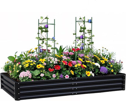Metal Raised Garden Bed 8x4x1Ft Outdoor Large Metal Galvanized Planter Boxes Kit for Vegetables, Flowers, and Herbs,Garden Beds with 2Pcs Tomato Cage 1Pc Gloves,Black